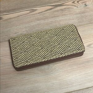 Kendall and James Woven Tan and Brown Wallet Purse Clutch